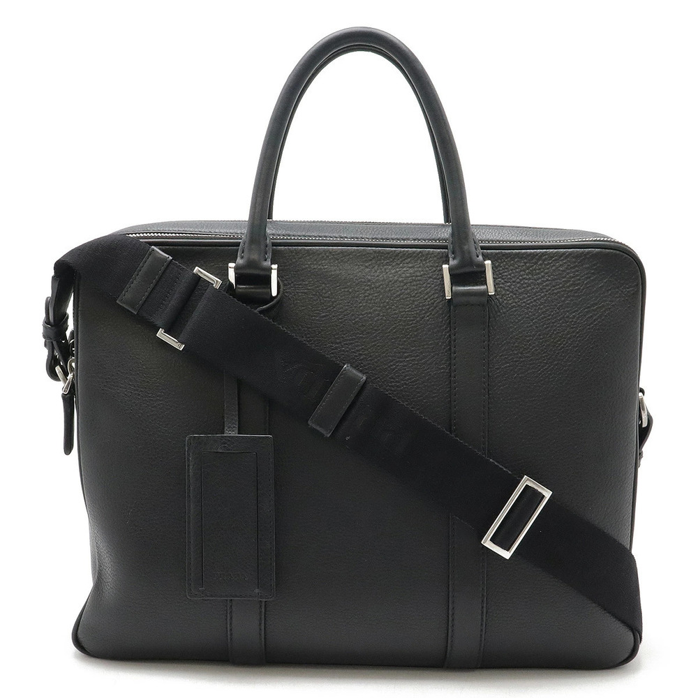 Prada Triangle Briefcase Bag Business Leather Black Nero Black